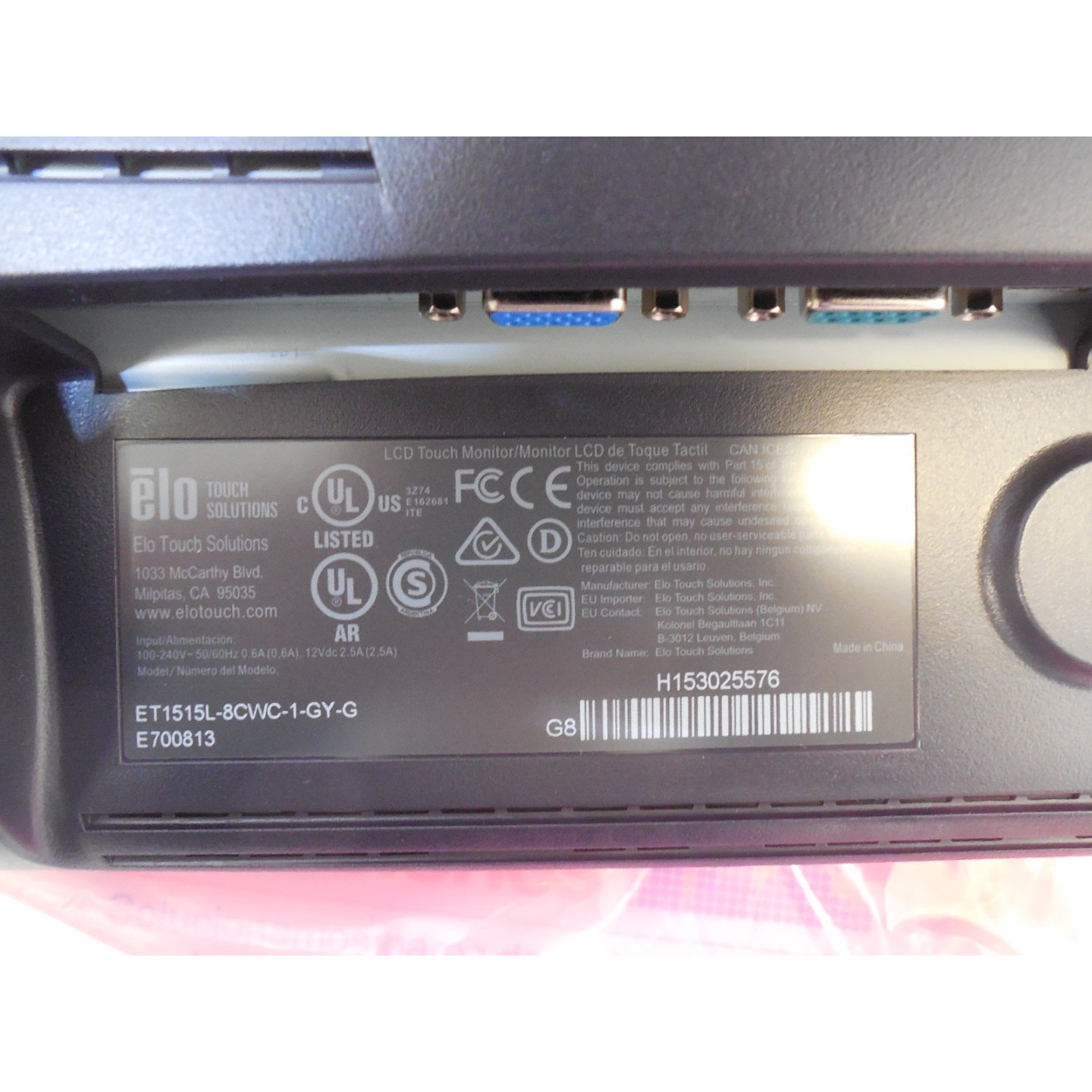 MONITOR ELO TOUCH REEMPLAZO ET1515L-8CJA-1-BG-G