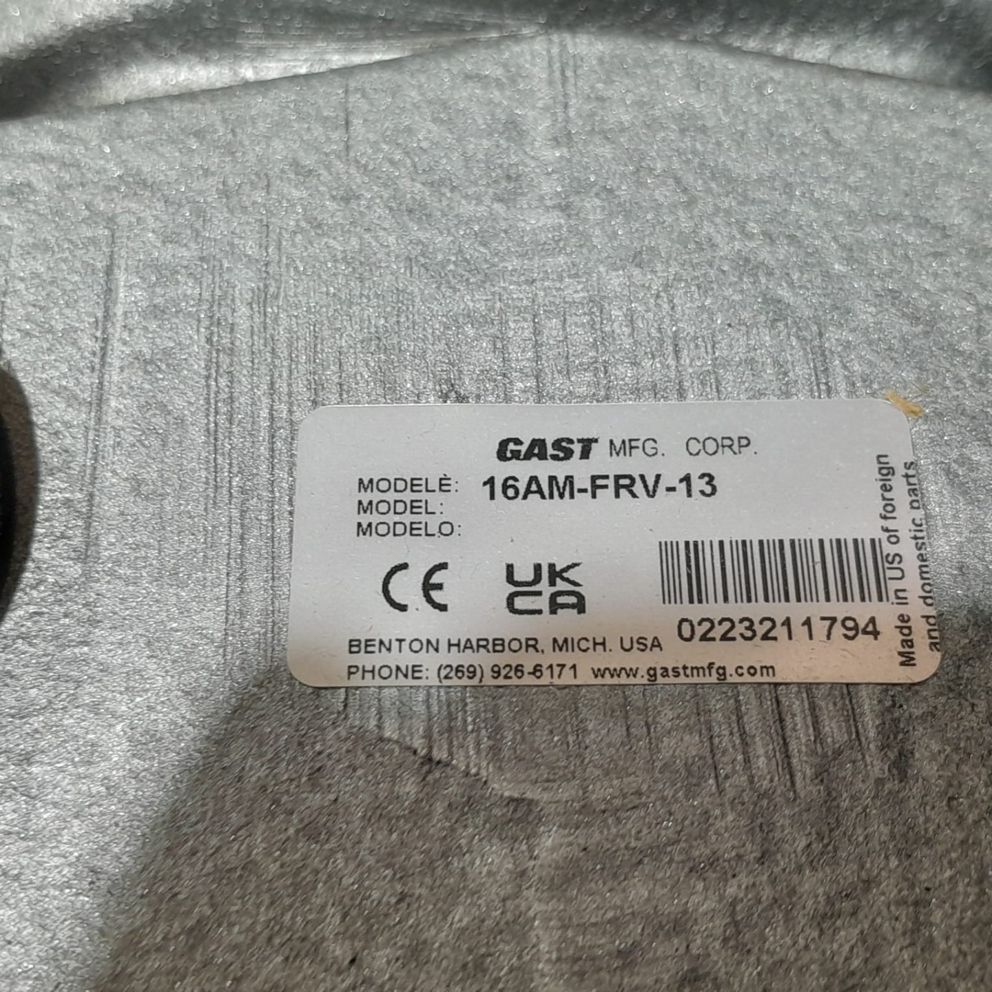 GAST 16AM-FRV-13 MOTOR