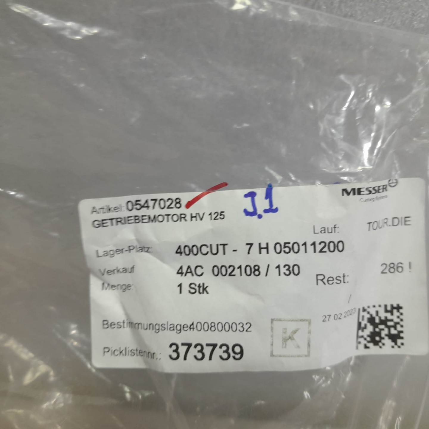 MESSER 0547028 MOTOR TL170