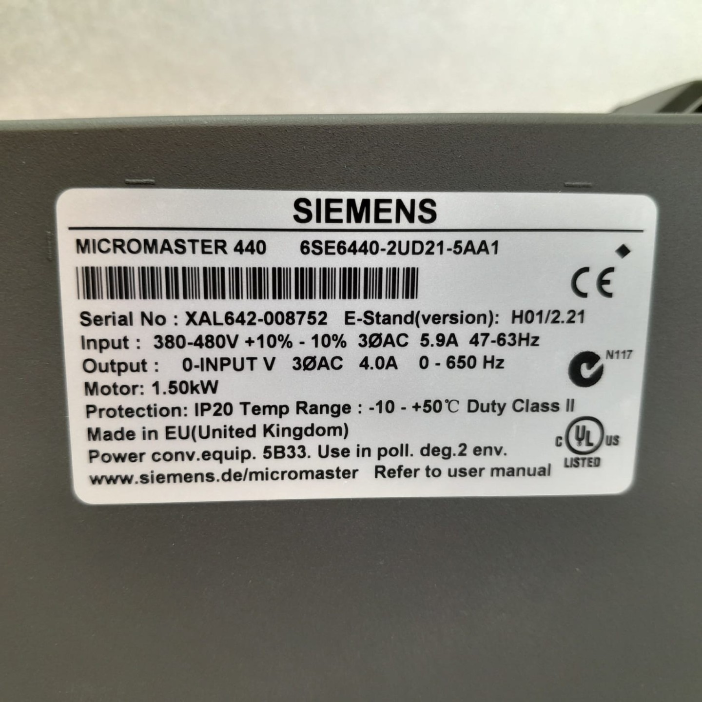 SIEMENS 6SE6440-2UD21-5AA1 VARIADOR